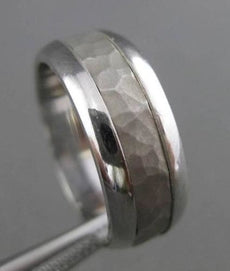 ESTATE WIDE 14K WHITE GOLD SOLID HAMMER & SHINY WEDDING BAND RING 7mm #23106