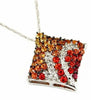 .95CT DIAMOND & AAA ORANGE & YELLOW SAPPHIRE 14KT WHITE GOLD SQUARE PAVE PENDANT