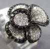 ESTATE LARGE 2.02CT WHITE & BLACK DIAMOND 18KT WHITE GOLD MULTI LEAF FLOWER RING