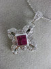 ANTIQUE .50CT DIAMOND & AAA RUBY 14KT WHITE GOLD FLOWER FILIGREE PENDANT #11718