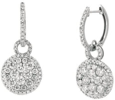 ESTATE 1.90CT DIAMOND 14KT WHITE GOLD 3D ROUND CLUSTER FLOWER HANGING EARRINGS