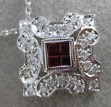 ANTIQUE .56CT DIAMOND & AAA RUBY 18K WHITE GOLD 3D SQUARE FILIGREE PENDANT #9375