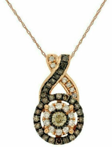 .40CT WHITE & CHOCOLATE FANCY DIAMOND 14KT ROSE GOLD 3D FLOWER INFINITY PENDANT