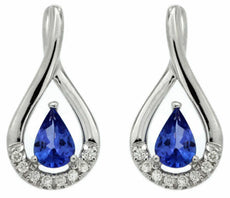 ESTATE .97CT DIAMOND & AAA TANZANITE 14K WHITE GOLD PEAR SHAPE HANGING EARRINGS