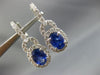 ESTATE 2.58CT DIAMOND & AAA SAPPHIRE 14KT WHITE GOLD OVAL HALO HANGING EARRINGS