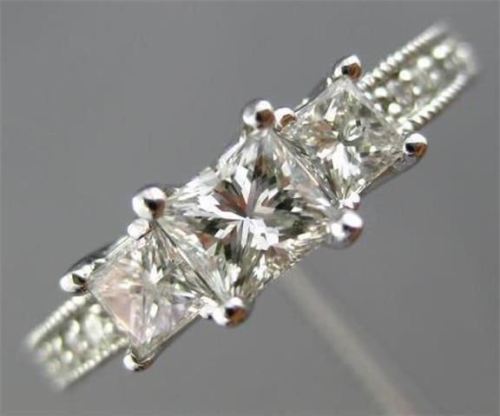 ESTATE .89CT ROUND & PRINCESS DIAMOND 14KT WHITE GOLD 3D ENGAGEMENT RING #25784