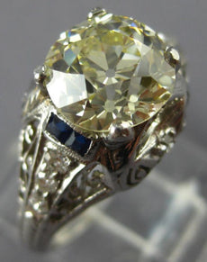 ANTIQUE LARGE 2.30CT OLD MINE DIAMOND & AAA SAPPHIRE PLATINUM 3D ENGAGEMENT RING