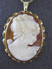 ANTIQUE LARGE 14KT YELLOW GOLD 3D CLASSIC HANDCRAFTED LADY CAMEO PENDANT #24044