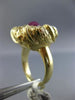 ESTATE LARGE 1.45CT DIAMOND & AAA CABOCHON RUBY 14KT YELLOW GOLD 3D FLOWER RING