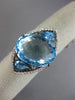 ESTATE LARGE 14.43CT DIAMOND & AAA BLUE TOPAZ 14KT WHITE GOLD 3D FLOWER FUN RING