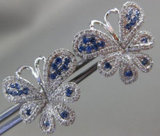 ESTATE LARGE .60CT DIAMOND & AAA SAPPHIRE 14K WHITE GOLD BUTTERFLY STUD EARRINGS