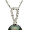 ESTATE .15CT DIAMOND & AAA TAHITIAN PEARL 14K WHITE GOLD BEZEL TEAR DROP PENDANT