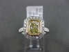 ESTATE 1.87CT WHITE & FANCY YELLOW DIAMOND 18K 2 TONE GOLD BEZEL ENGAGMENT RING