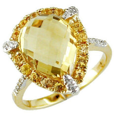 5.35CT DIAMOND & AAA CITRINE 14KT YELLOW GOLD 3D PEAR SHAPE HALO FUN RING