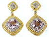 ESTATE 3.0CT DIAMOND & AAA AMETHYST 14K YELLOW GOLD SQUARE HALO HANGING EARRINGS