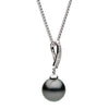 ESTATE .07CT DIAMOND & AAA TAHITIAN PEARL 18KT WHITE GOLD 2 ROW PAVE BAR PENDANT