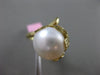 ESTATE LARGE PEARL 14KT YELLOW GOLD 3D HANDCRAFTED FILIGREE FLOWER FLEXIBLE RING