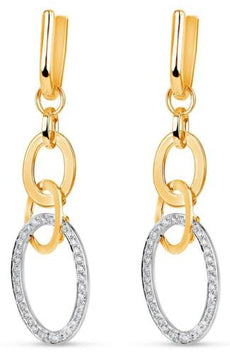 ESTATE .48CT DIAMOND 18KT TWO TONE GOLD 3D CLASSIC LOVE OVAL HANGING EARRINGS