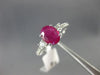ESTATE LARGE 1.70CT DIAMOND & AAA RUBY 14K WHITE GOLD 3D CLASSIC ENGAGEMENT RING