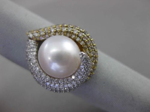 ESTATE 1.02CT DIAMOND 18KT TWO TONE GOLD AAA SOUTH SEA PEARL HEART SHAPE RING