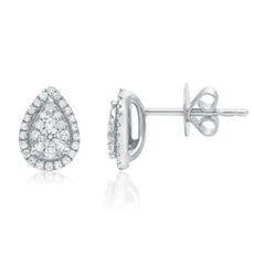 ESTATE .28CT DIAMOND 14KT WHITE GOLD CLASSIC SOLITAIRE DOUBLE HALO STUD EARRINGS