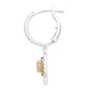 ESTATE 1.14CT WHITE & FANCY YELLOW DIAMOND 18K 2 TONE GOLD HALO HANGING EARRINGS