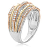 ESTATE WIDE .31CT DIAMOND 14KT TRI COLOR GOLD CLASSIC MULTI ROW ANNIVERSARY RING
