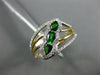 ESTATE WIDE .63CT DIAMOND & TSAVORITE 14KT YELLOW GOLD 3 STONE LEAF FLOWER RING