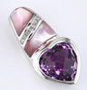 2.85CT DIAMOND & AAA AMETHYST MOTHER OF PEARL 14K WHITE GOLD HEART SHAPE PENDANT