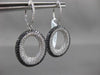 ESTATE LARGE 4.16CTW BLACK & WHITE DIAMOND 18KT WHITE GOLD OVAL HANGING EARRINGS