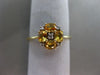 ESTATE .65CT ROUND DIAMOND & AAA OVAL CITRINE 14K YELLOW GOLD FLOWER SQUARE RING