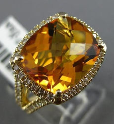 ESTATE WIDE 7.05CT DIAMOND & AAA CITRINE 14KT YELLOW GOLD HALO CUSHION CUT RING