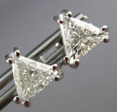 ESTATE 1.09CT DIAMOND 14KT WHITE GOLD 3D CLASSIC TRILLION STUD EARRINGS #25969