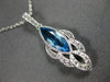 ESTATE 1.36CT DIAMOND & AAA BLUE TOPAZ 14KT WHITE GOLD 3D TEAR DROP LEAF PENDANT