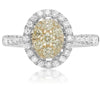 ESTATE .93CT WHITE & FANCY YELLOW DIAMOND 14K 2 TONE GOLD OVAL CLUSTER LOVE RING