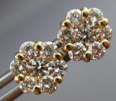 ESTATE 1.15CT DIAMOND 14K YELLOW GOLD CLASSIC FLOWER CLUSTER STUD EARRINGS 24554