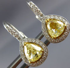 2.44CT WHITE & FANCY YELLOW DIAMOND 18KT 2 TONE GOLD LEVERBACK HANGING EARRINGS