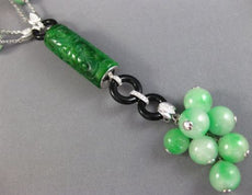 ANTIQUE LARGE .36CT DIAMOND AAA ONYX & JADE 18KT WHITE GOLD 3D LARIAT NECKLACE