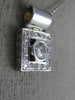 ESTATE .16CT ROUND DIAMOND 14KT WHITE GOLD SOLITAIRE SQUARE HALO PENDANT #19530