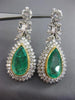ANTIQUE LARGE 15.20CT OLD MINE DIAMOND & EMERALD 14K TWO TONE GOLD HALO EARRINGS