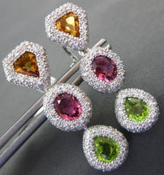 ESTATE WIDE 7.54CT DIAMOND & MULTI GEM 18KT WHITE GOLD CLIP ON HANGING EARRINGS