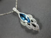 ESTATE 1.36CT DIAMOND & AAA BLUE TOPAZ 14KT WHITE GOLD 3D TEAR DROP LEAF PENDANT