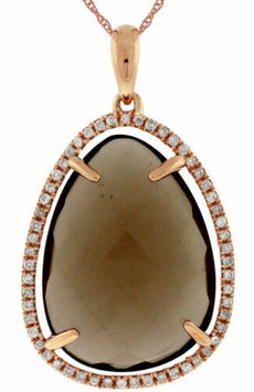10.72CT DIAMOND & AAA SMOKY TOPAZ 14KT ROSE GOLD CLASSIC TEAR DROP HALO PENDANT