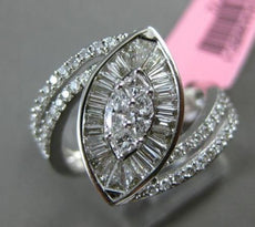 ESTATE LARGE .95CT ROUND BAGUETTE & MARQUISE DIAMOND 18KT WHITE GOLD 3D FUN RING