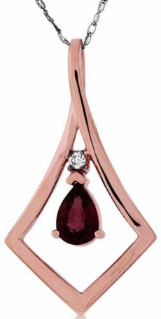 .47CT DIAMOND & AAA RUBY 14KT ROSE GOLD 3D PEAR SHAPE SQUARE INFINITY PENDANT