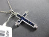 ESTATE .79CT ROUND DIAMOND & AAA PRINCESS SAPPHIRE 18K WHITE GOLD CROSS PENDANT
