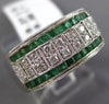 ESTATE WIDE .95CT DIAMOND & AAA EMERALD 18KT WHITE GOLD WEDDING ANNIVERSARY RING