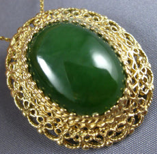ANTIQUE LARGE AAA GREEN JADE 14K YELLOW GOLD CLASSIC FILIGREE PIN PENDANT #21962