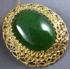 ANTIQUE LARGE AAA GREEN JADE 14K YELLOW GOLD CLASSIC FILIGREE PIN PENDANT #21962