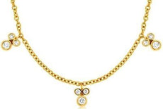 ESTATE .75CT DIAMOND 14KT YELLOW GOLD 3 STONE FLOWER BY THE YARD LOVE NECKLACE